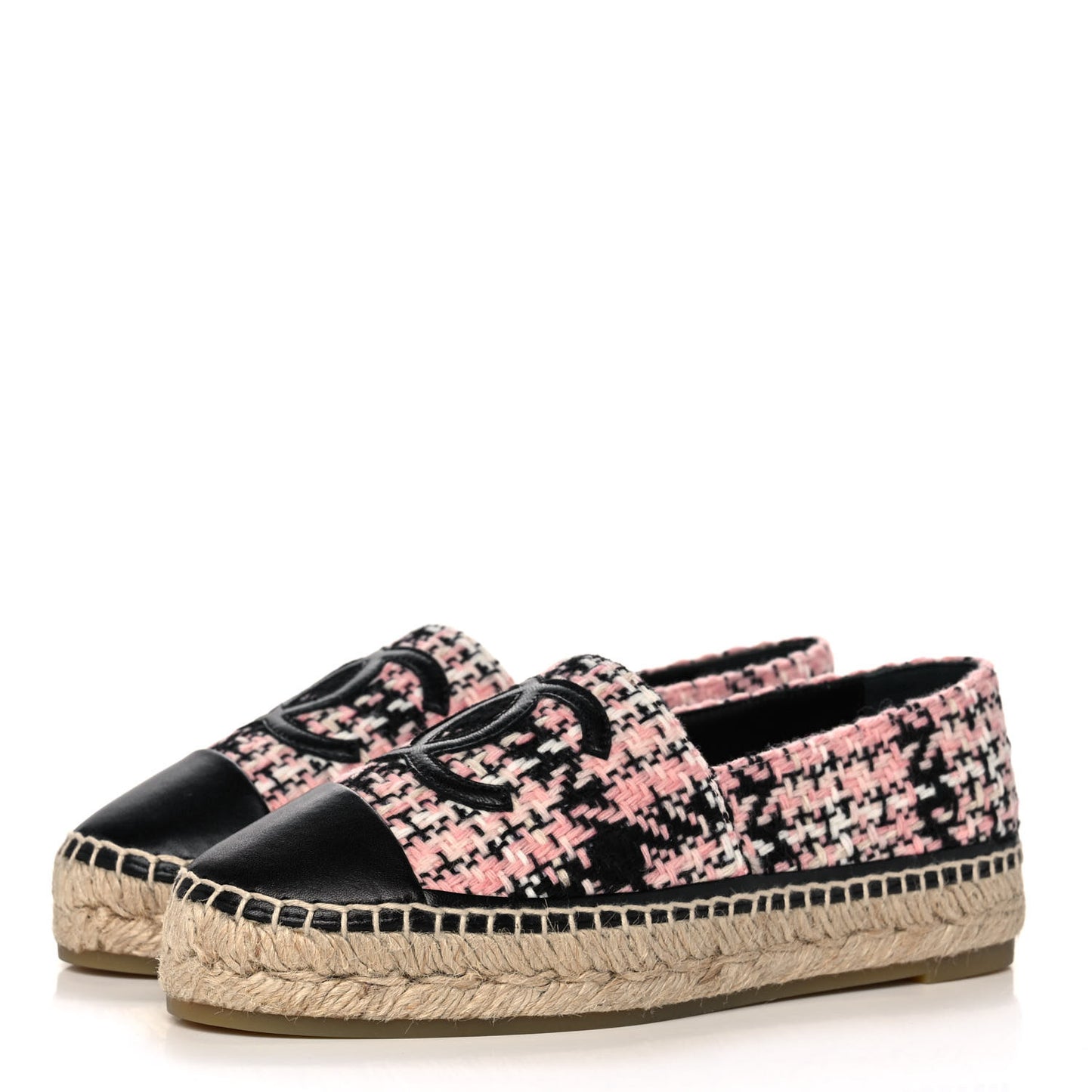 Tweed Lambskin CC Espadrilles 36 Pink Black