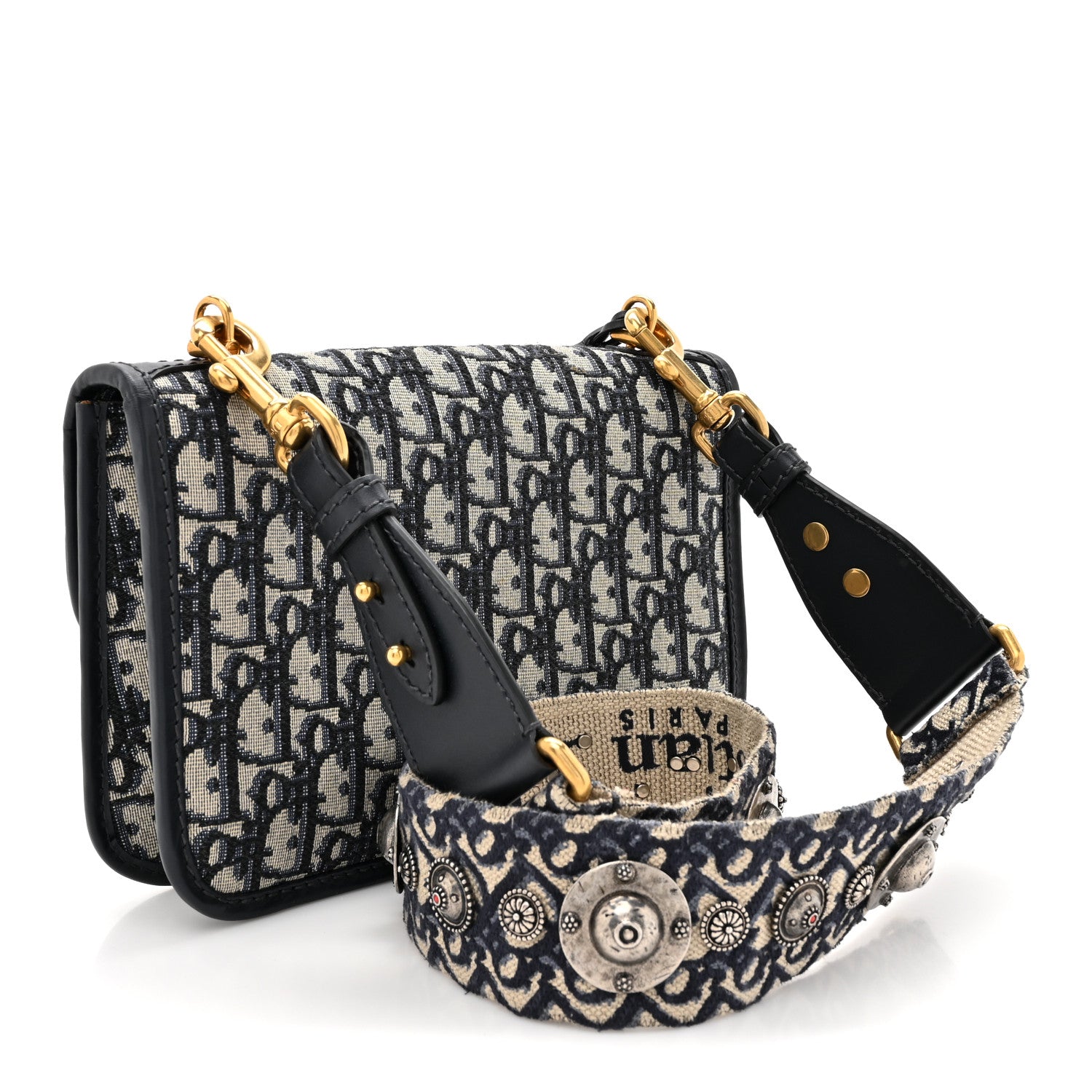 Christian Dior Oblique Small DiorAddict Flap Bag Navy Blue 3 of 9