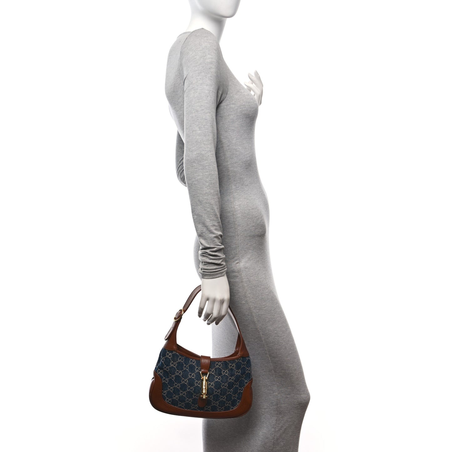 New Denim GG Monogram Calfskin Small Jackie 1961 Hobo Blue Tea Cuir
