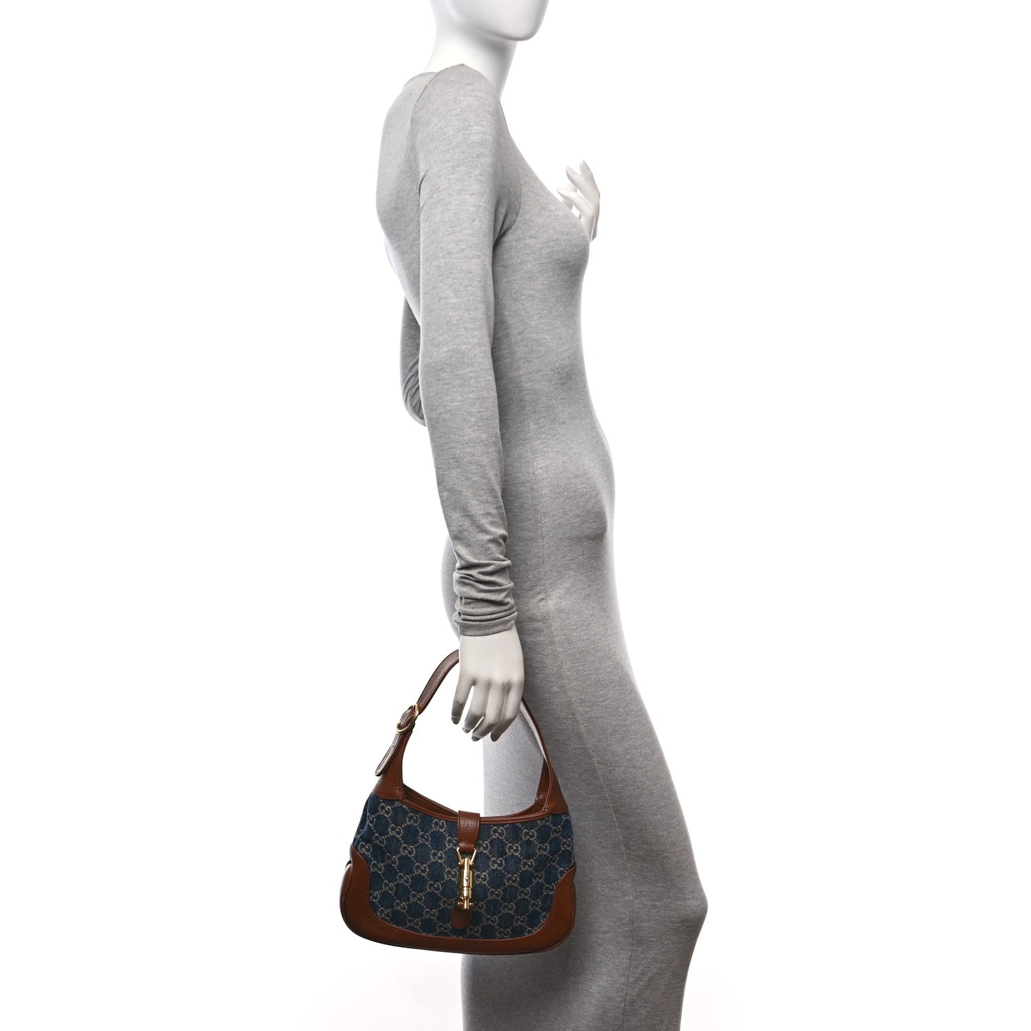Gucci New Denim GG Monogram Calfskin Small Jackie 1961 Hobo Blue Tea Cuir 3 of 11