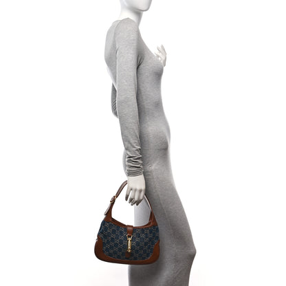 Gucci New Denim GG Monogram Calfskin Small Jackie 1961 Hobo Blue Tea Cuir 3 of 11