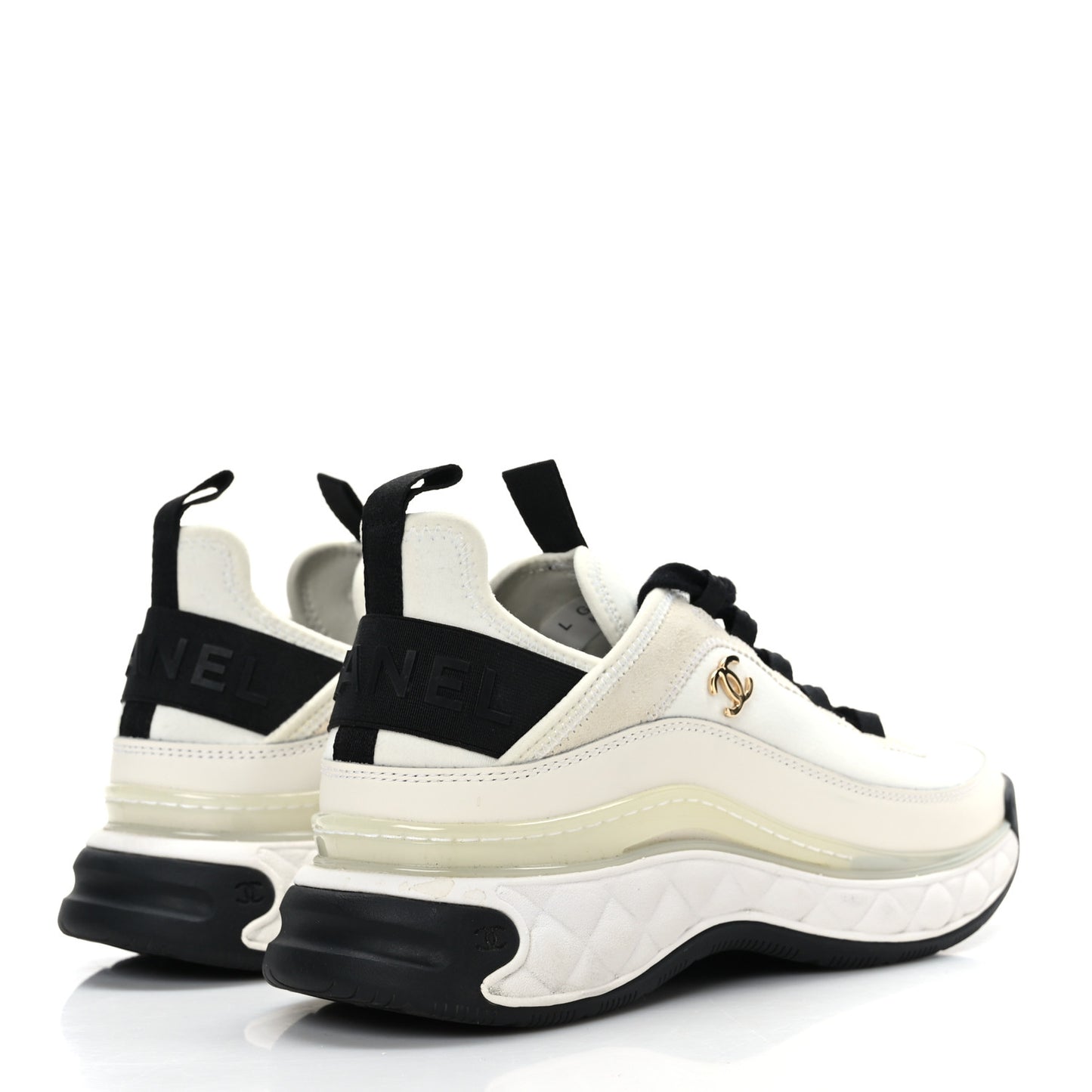 Velvet Calfskin Mixed Fibers CC Sneakers 37.5 Ivory Black