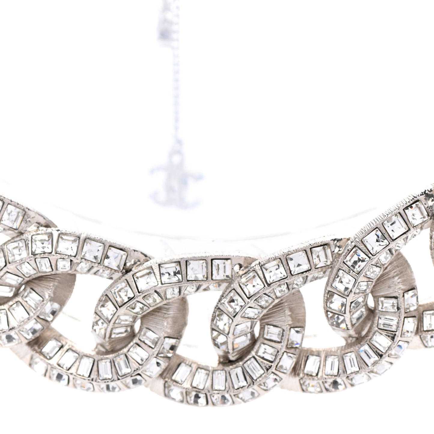 Baguette Crystal CC Chain Link Choker Necklace Silver