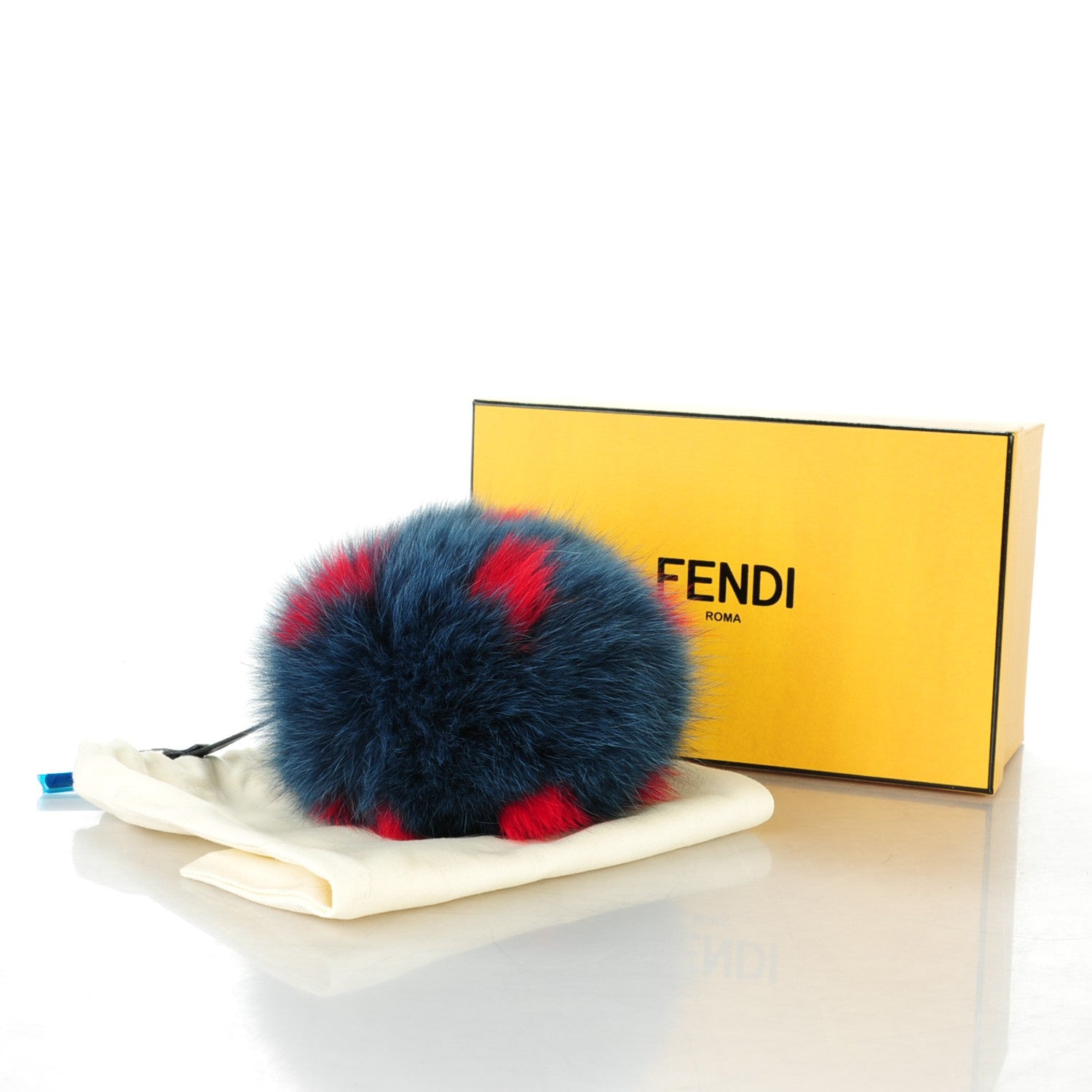 Fendi Fox Fur Polka Dot Pom Pom Bag Charm Blue Red 5 of 5