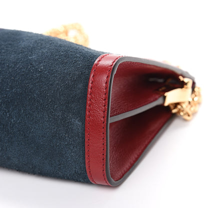 Gucci Suede Calfskin Web Small Ophidia Chain Shoulder Bag New Blue Romantic Cherry 9 of 11