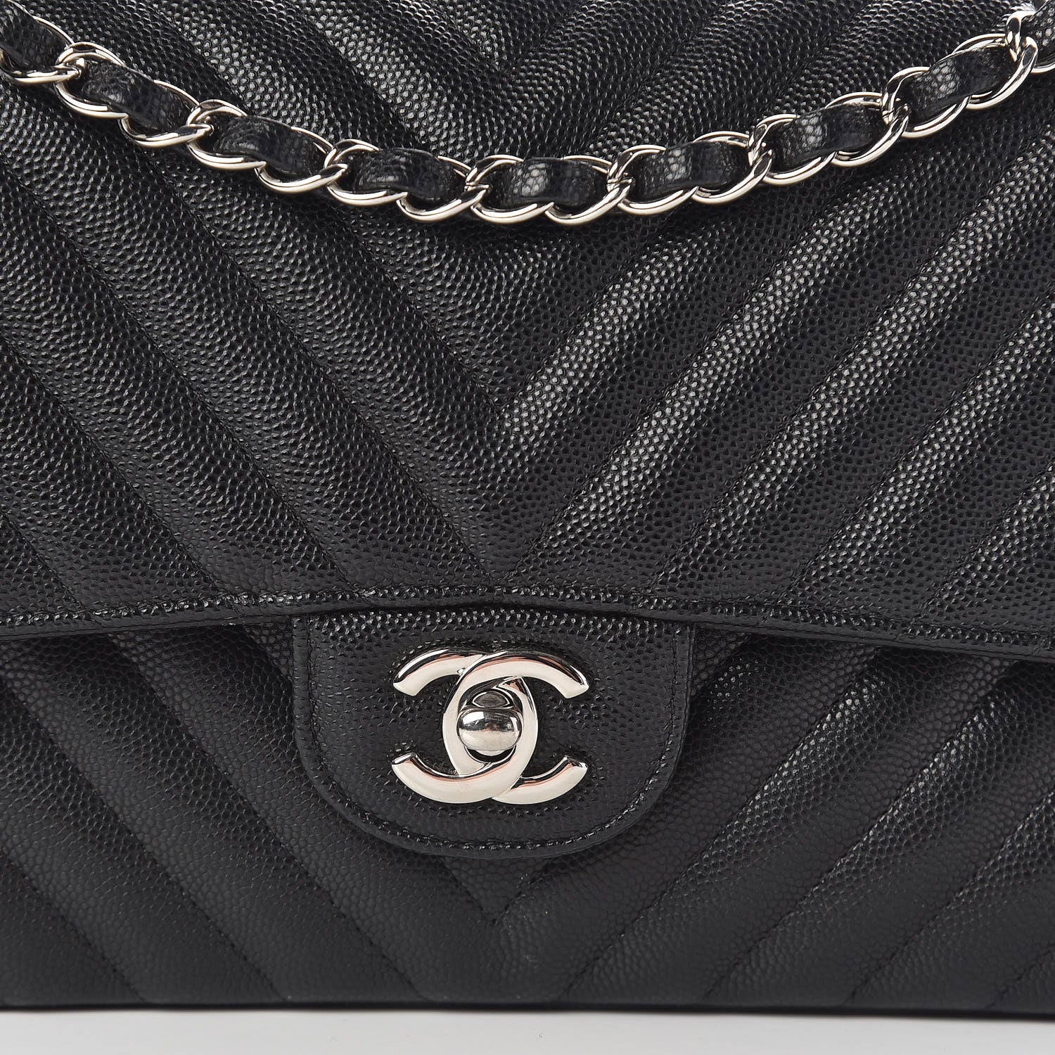 Chanel Caviar Chevron Quilted Medium Double Flap Black 9 of 11