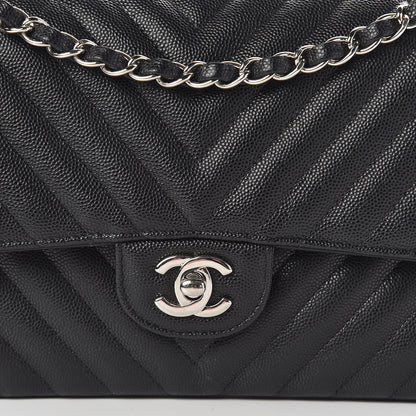 Chanel Caviar Chevron Quilted Medium Double Flap Black 9 of 11