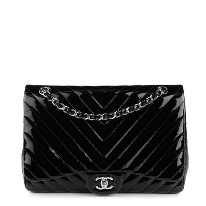 Chanel Patent Chevron Quilted Jumbo Single Flap Black 1 of 8