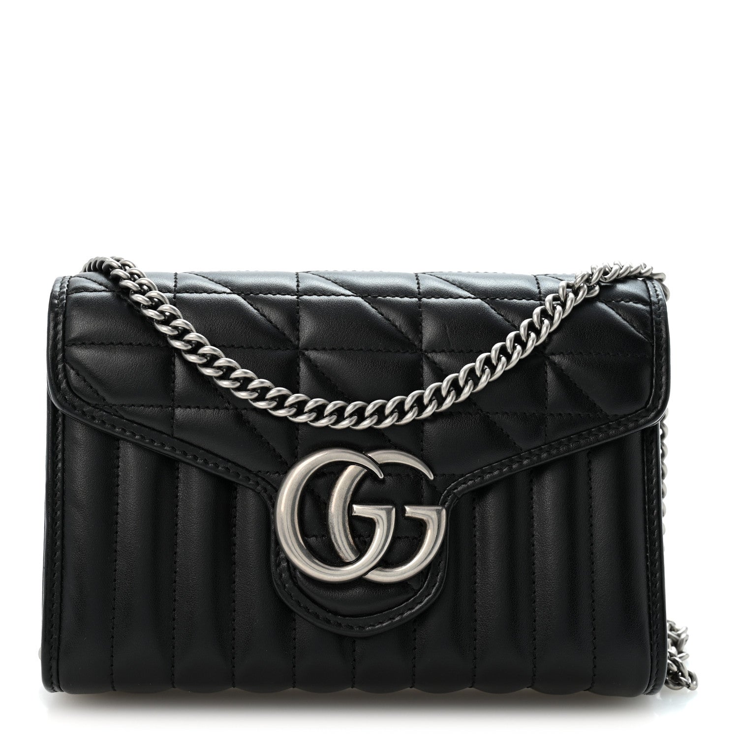 Gucci Calfskin Matelasse Aria GG Marmont Chain Wallet Black 1 of 13