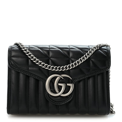 Gucci Calfskin Matelasse Aria GG Marmont Chain Wallet Black 1 of 13