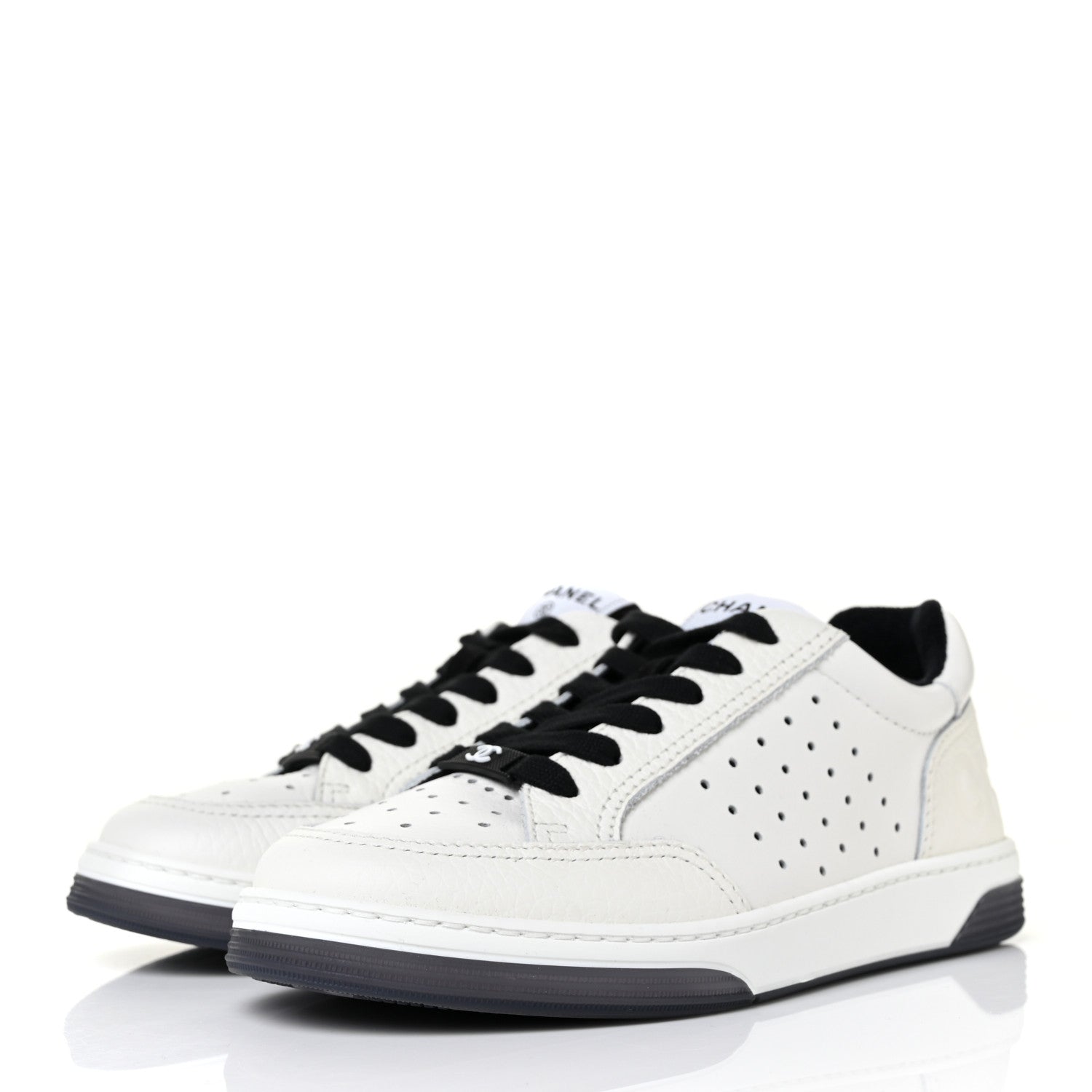 Chanel Grained Calfskin Fabric Womens Logo Sneakers 36 White Black 3 of 8