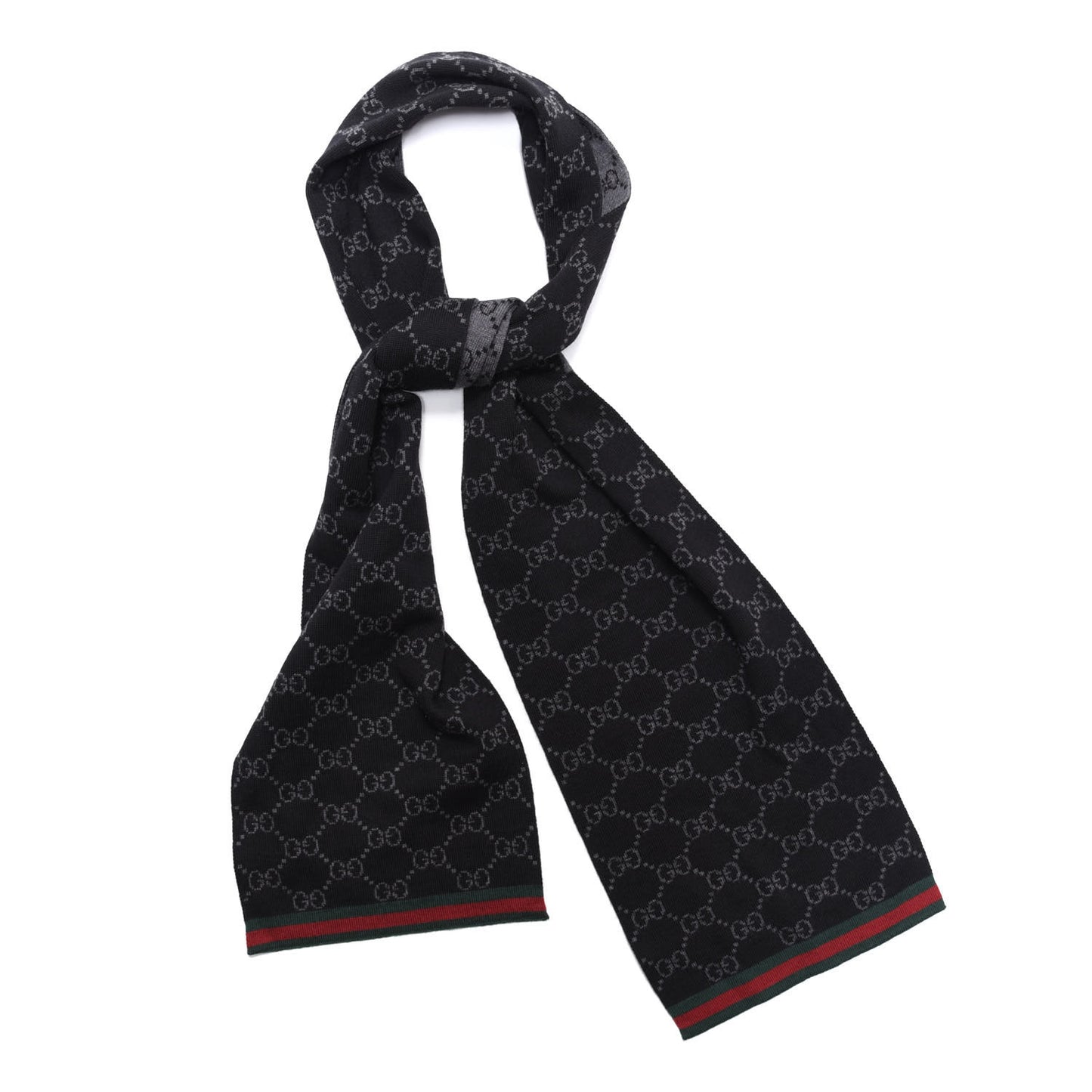 Wool Tricot GG Monogram Web Solange Scarf Black Medium Grey