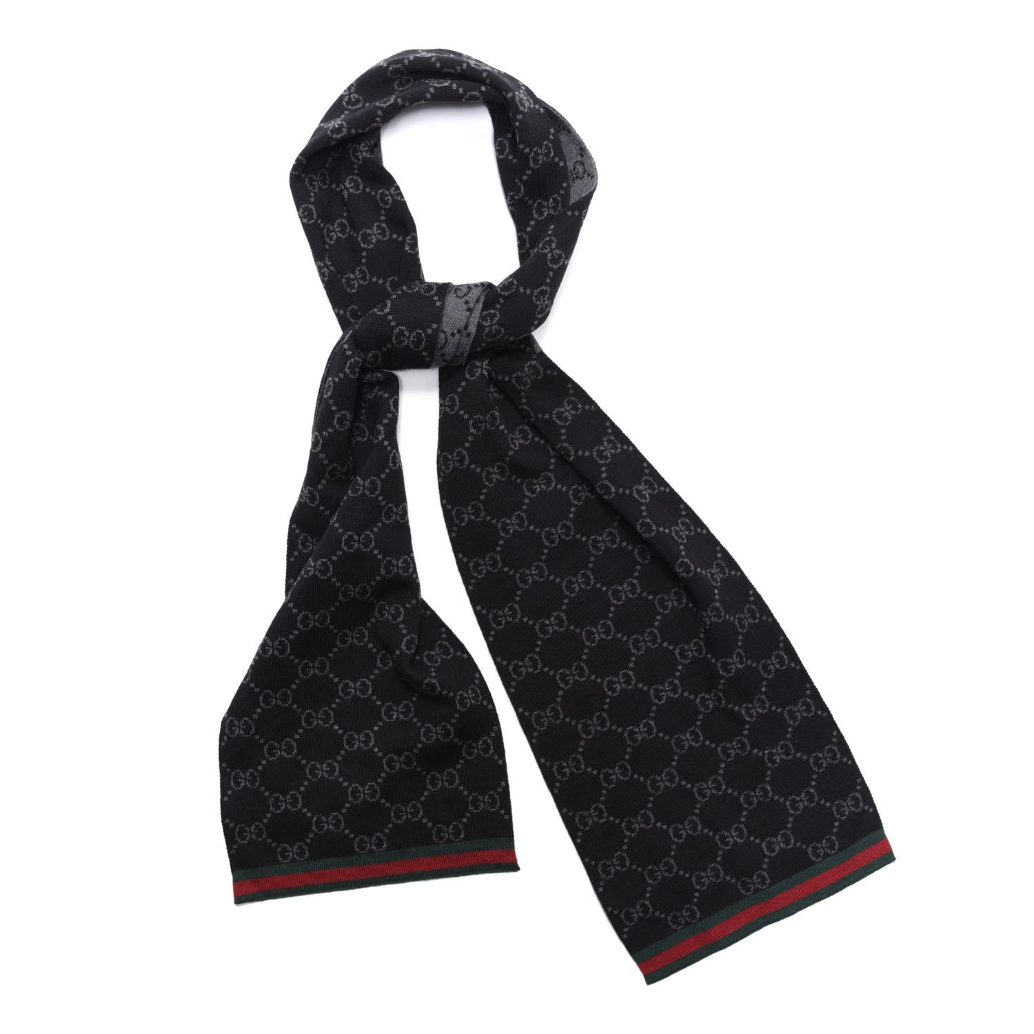 Gucci Wool Tricot GG Monogram Web Solange Scarf Black Medium Grey 1 of 3