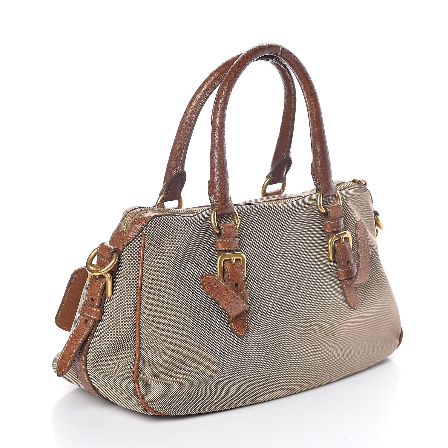 Prada Jacquard Logo Handbag Corda Brandy 3 of 10