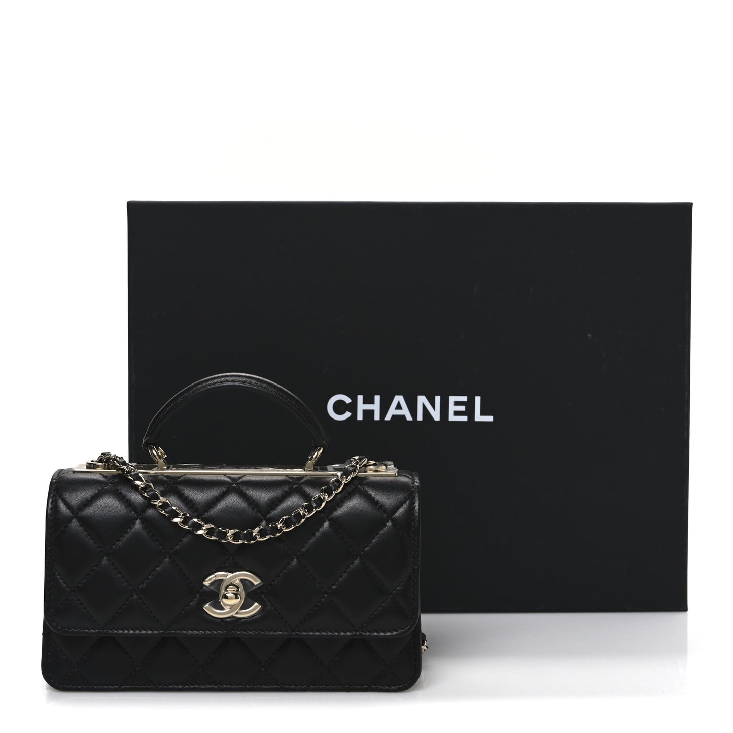 Lambskin Quilted Trendy CC Dual Handle Clutch With Chain Black