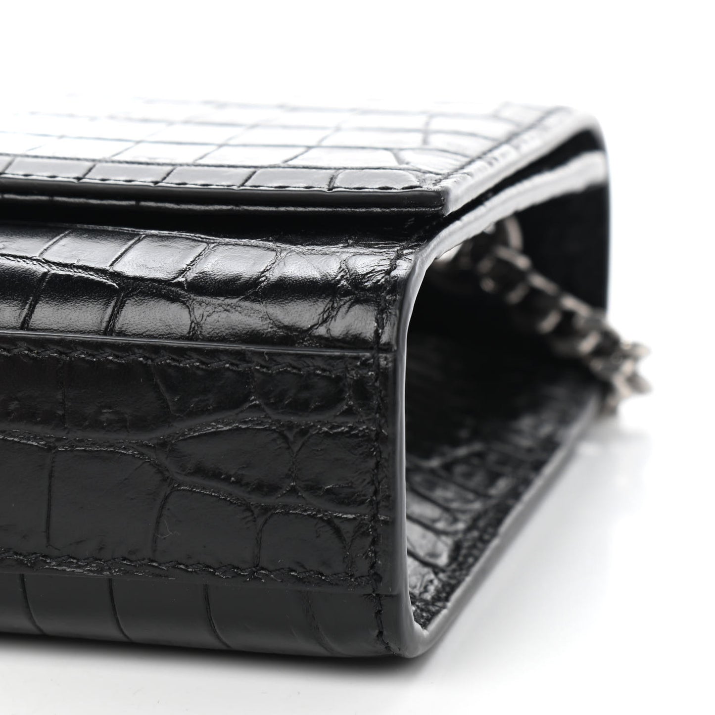 Calfskin Crocodile Embossed Small Classic Monogram Kate Tassel Satchel Black