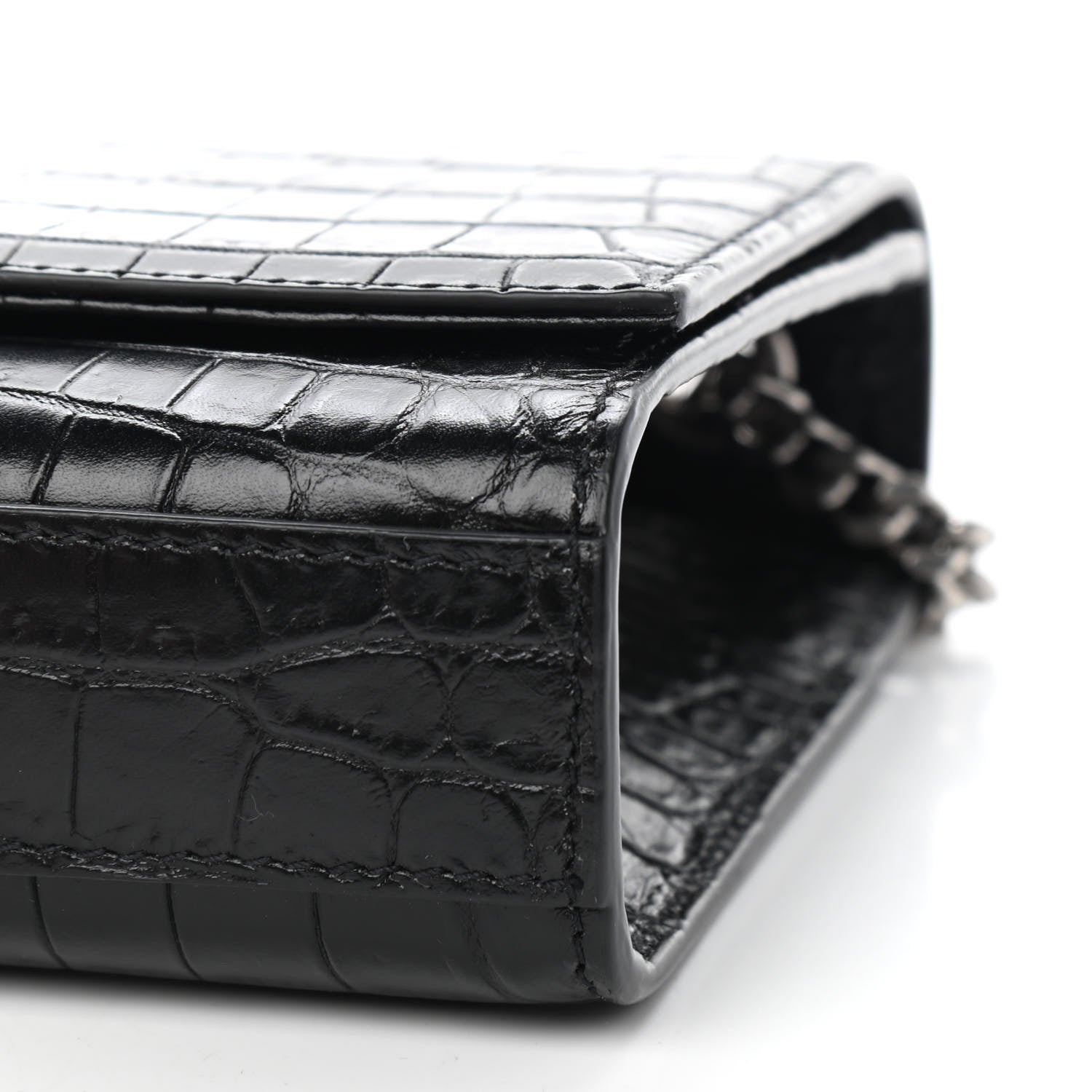 Saint Laurent Calfskin Crocodile Embossed Small Classic Monogram Kate Tassel Satchel Black 9 of 9