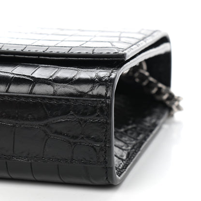 Saint Laurent Calfskin Crocodile Embossed Small Classic Monogram Kate Tassel Satchel Black 9 of 9