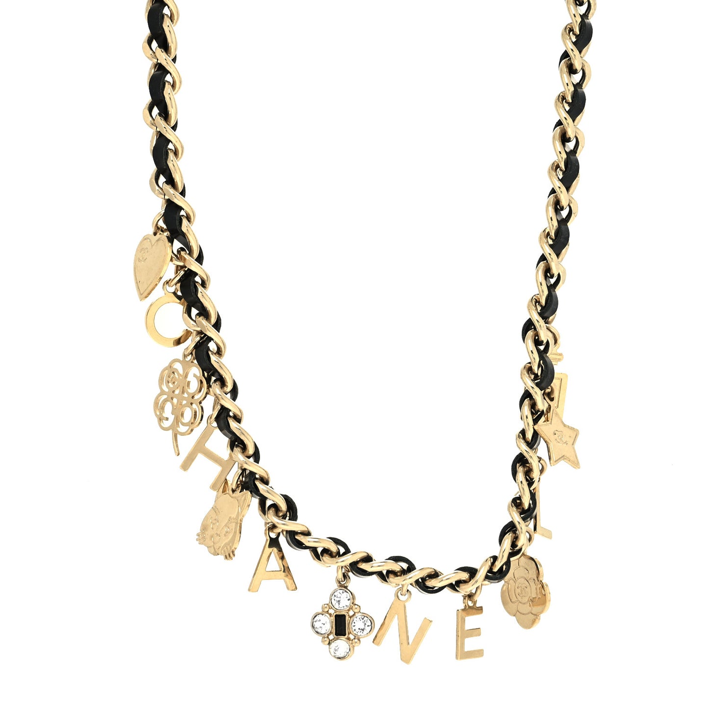 Lambskin Crystal CC Logo Charming Choker Gold Black