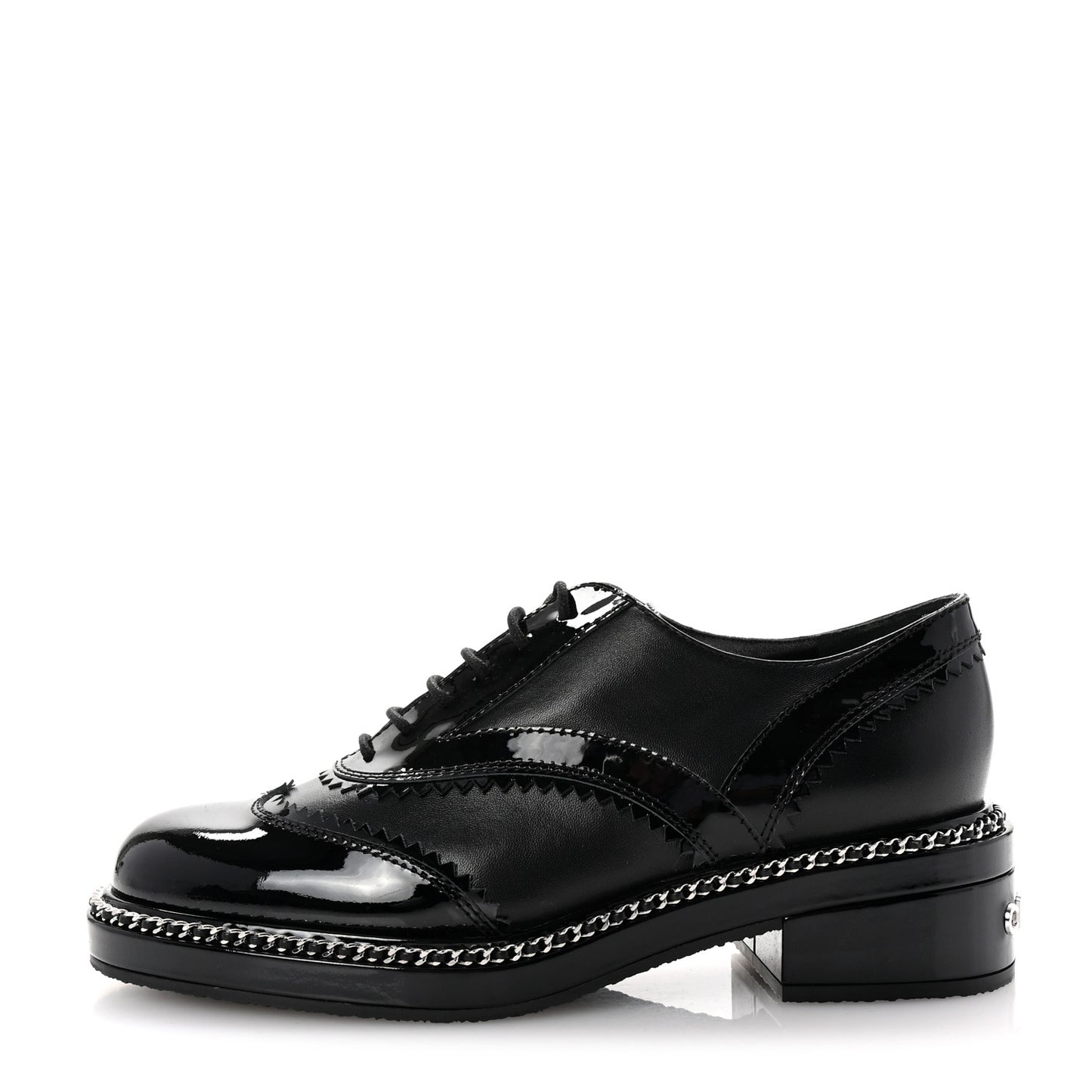 Lambskin Patent Calfskin CC Brogue Lace Up Oxfords 38 Black