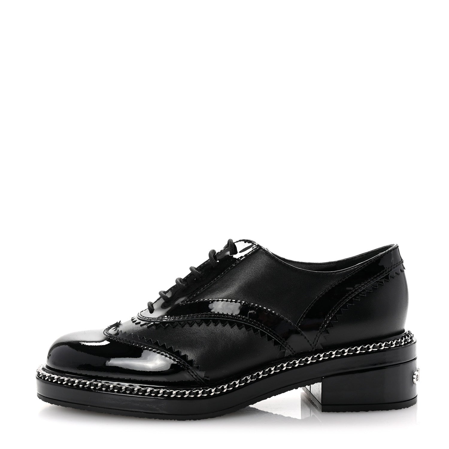 Chanel Lambskin Patent Calfskin CC Brogue Lace Up Oxfords 38 Black 1 of 11