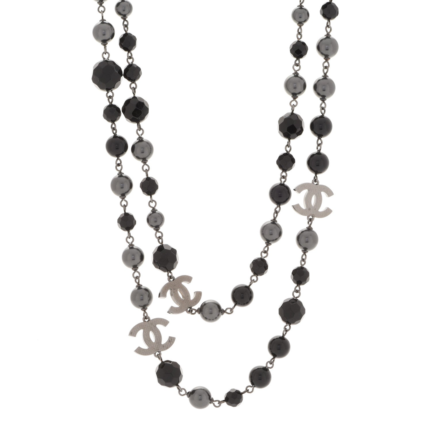 Chanel Ruthenium Pearl Beaded CC Long Necklace Black 1 of 5