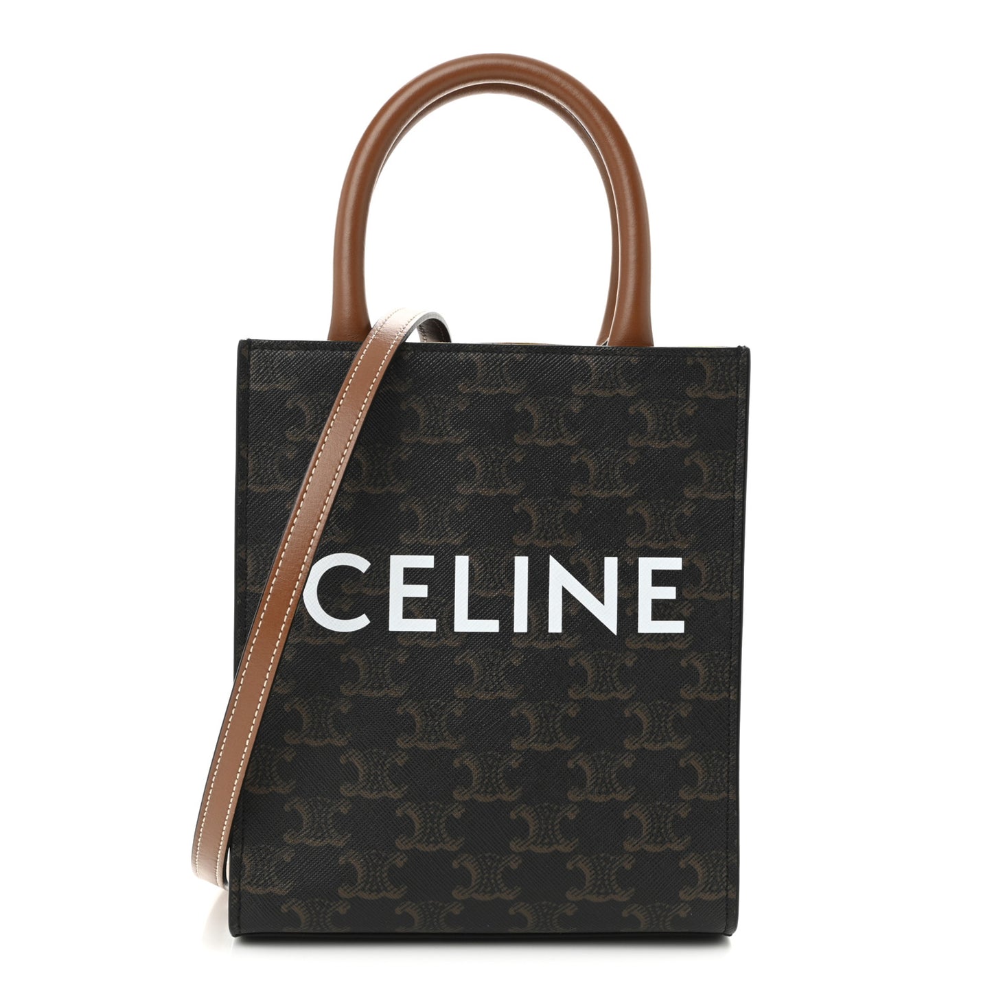 Triomphe Canvas Calfskin Mini Vertical Cabas Tan