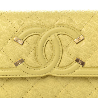 Chanel Caviar Quilted Medium Filigree Flap Wallet Yellow 9 of 9
