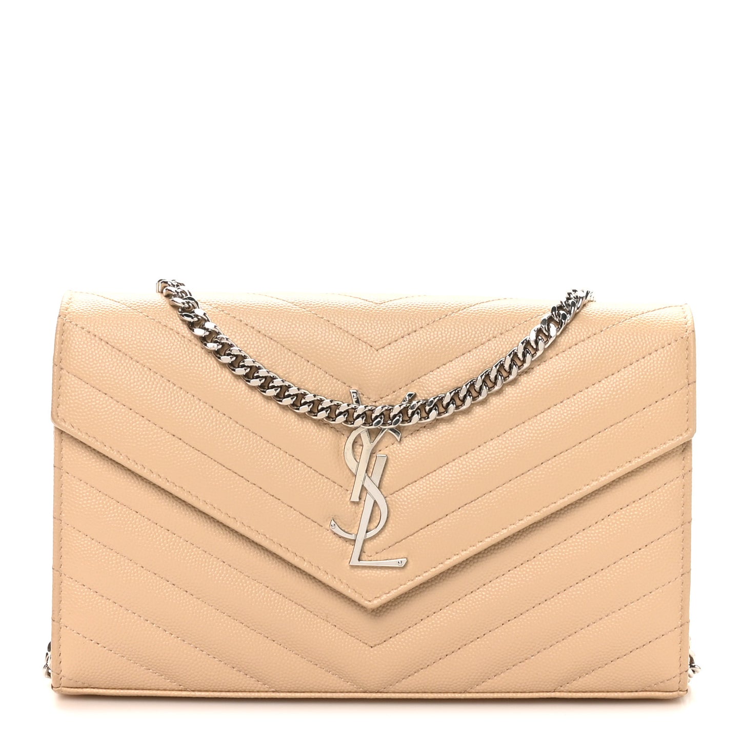Grain De Poudre Matelasse Chevron Monogram Chain Wallet Nude Powder