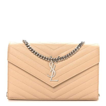 Saint Laurent Grain De Poudre Matelasse Chevron Monogram Chain Wallet Nude Powder 1 of 9