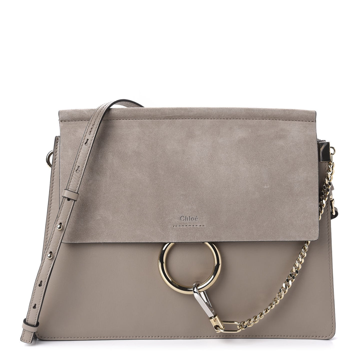 Calfskin Suede Medium Faye Shoulder Bag Motty Grey