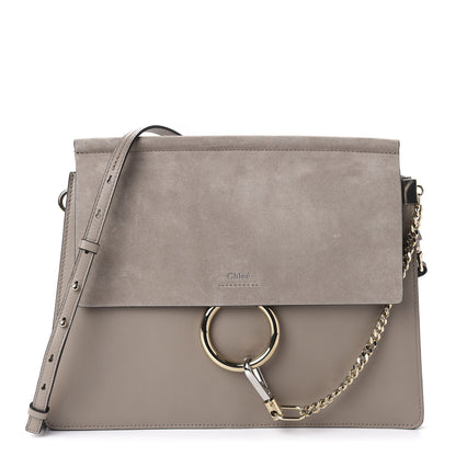 Chloe Calfskin Suede Medium Faye Shoulder Bag Motty Grey 1 of 12