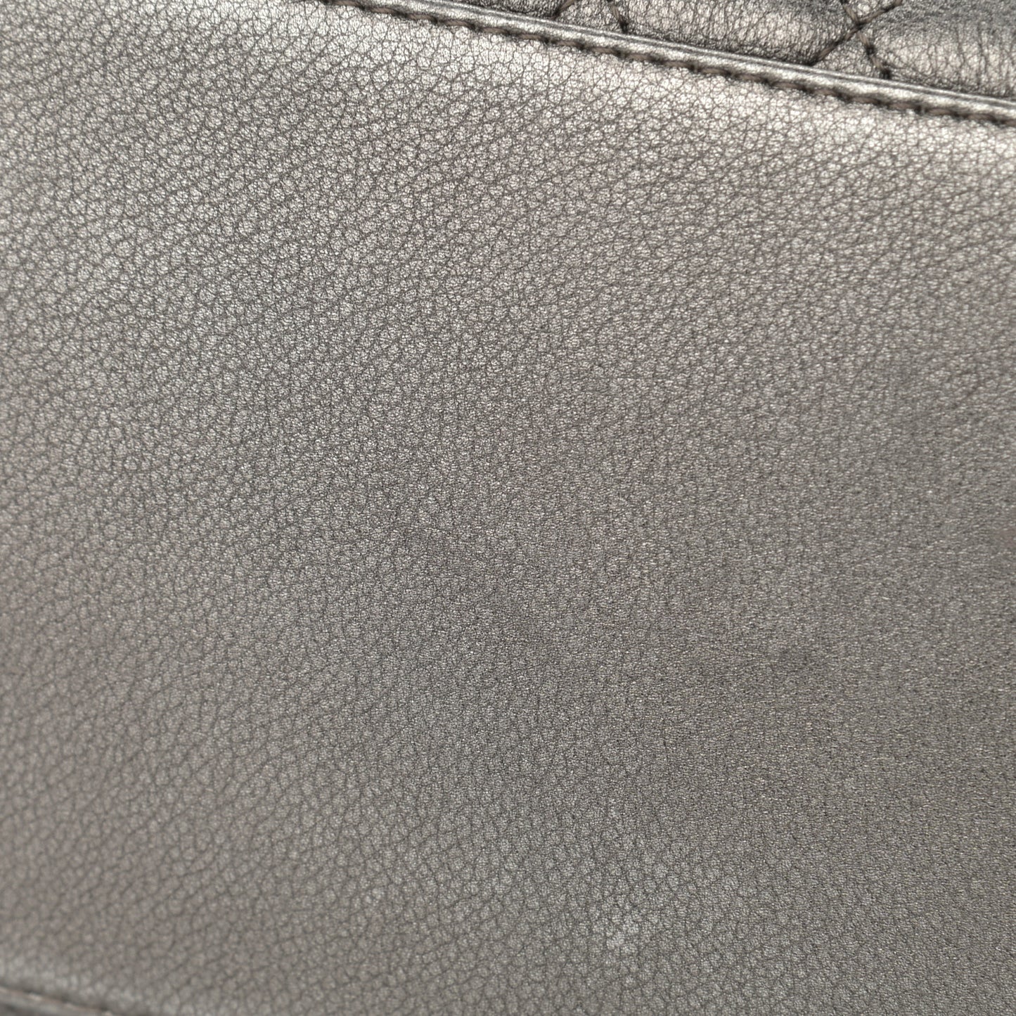 Metallic Grained Calfskin Quilted Large Casual Pocket Bowling Bag Silver