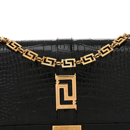 Versace Crocodile Embossed Calfskin Greca Goddess Wallet On Chain Black 7 of 10