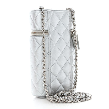 Chanel Metallic Lambskin Quilted Phone Holder With Chain Silver 3 of 13