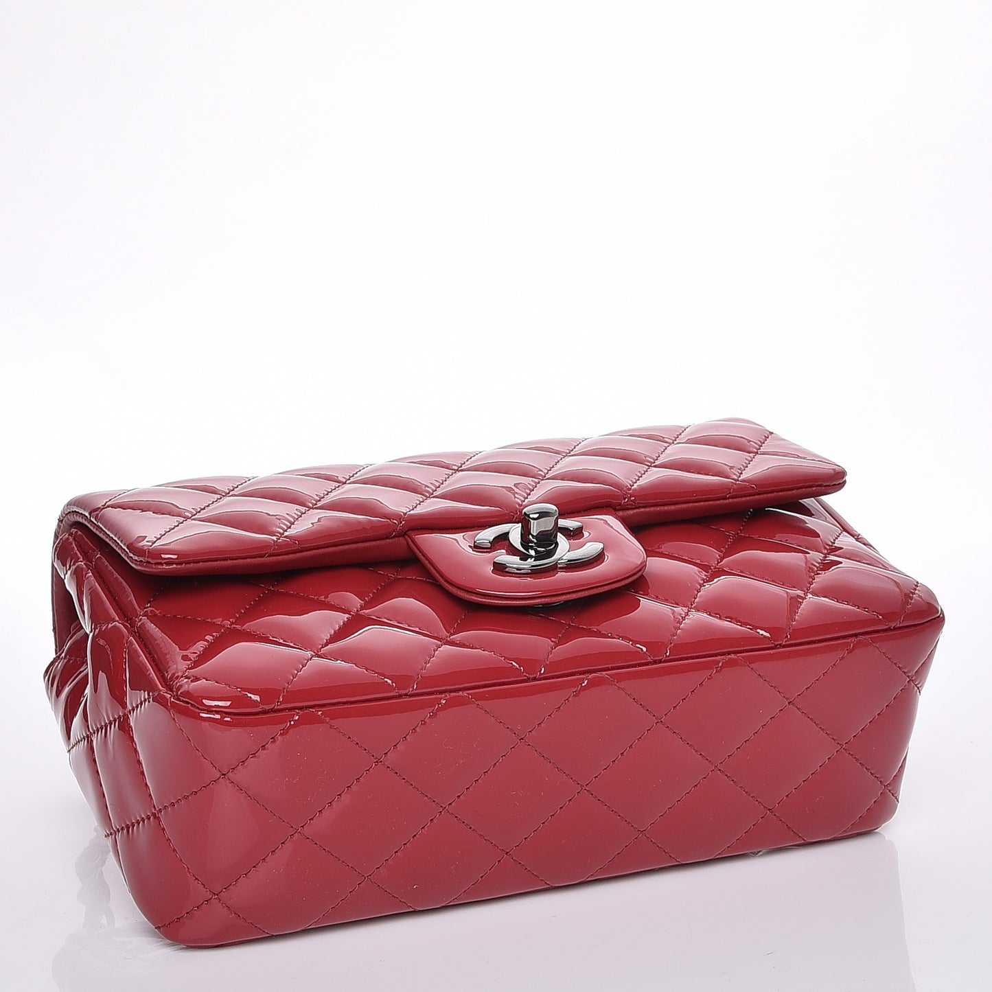 Patent Calfskin Quilted Mini Rectangular Flap Red