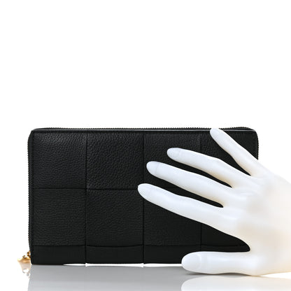 Bottega Veneta Grained Calfskin Maxi Intrecciato Zip Around Wallet Black 2 of 8