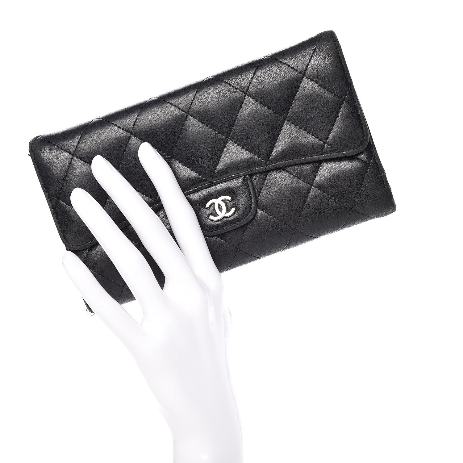 Chanel Lambskin Quilted Large Flap Wallet Black 2 of 22