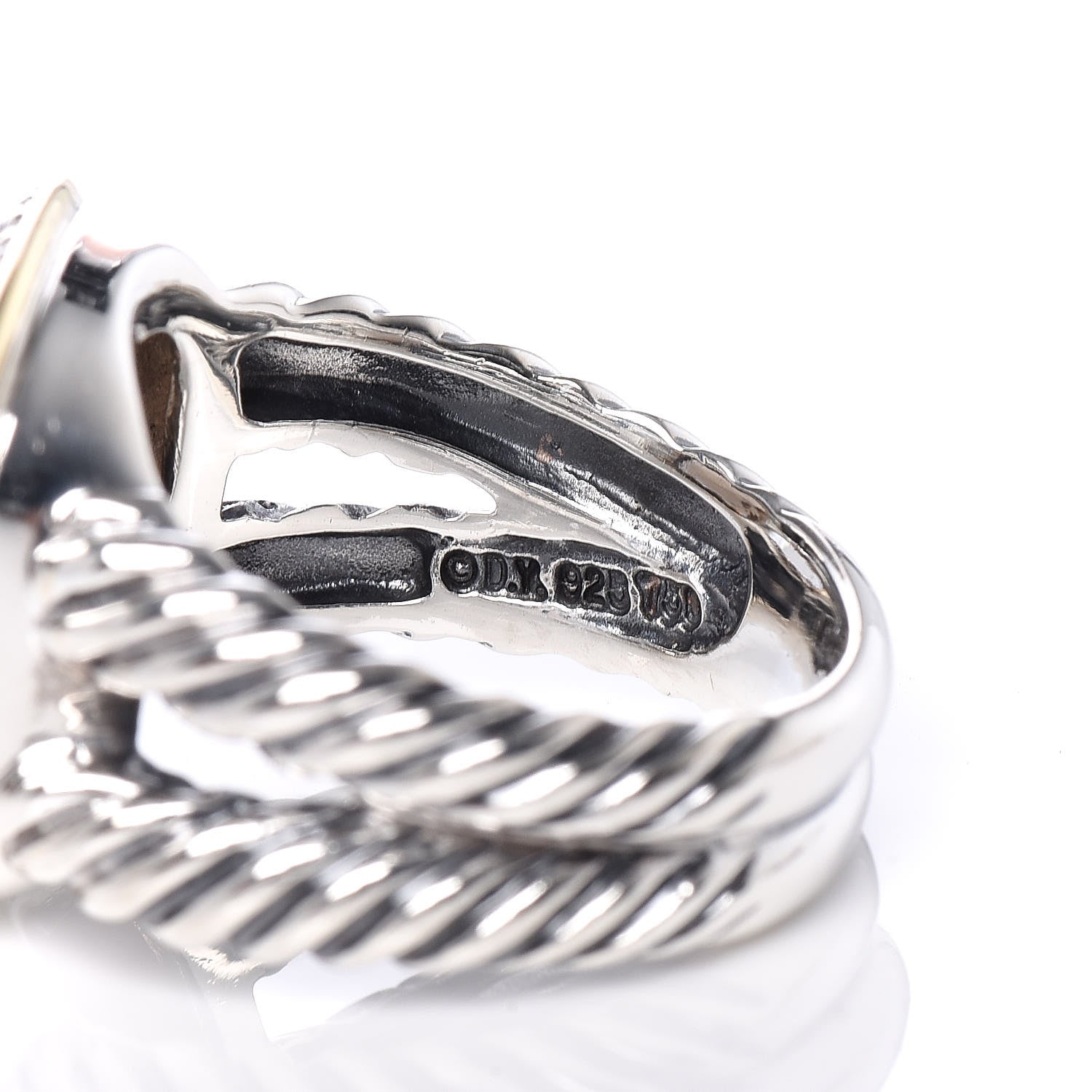 David Yurman Sterling Silver 18K Yellow Gold Diamond Smoky Quartz 11mm Albion Ring 54 6.75 5 of 5