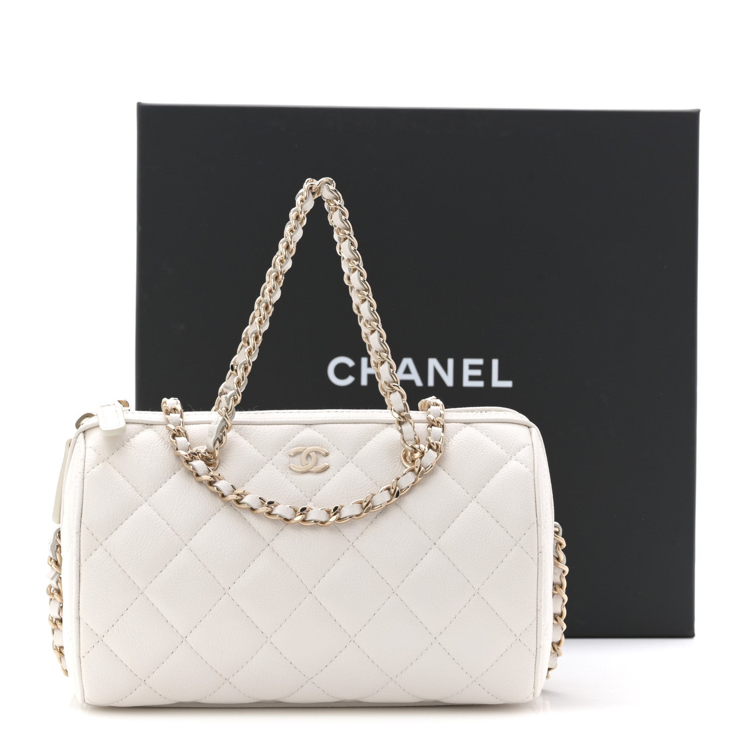 Chanel Caviar Quilted Barrel Clutch With Chain White 10 of 10