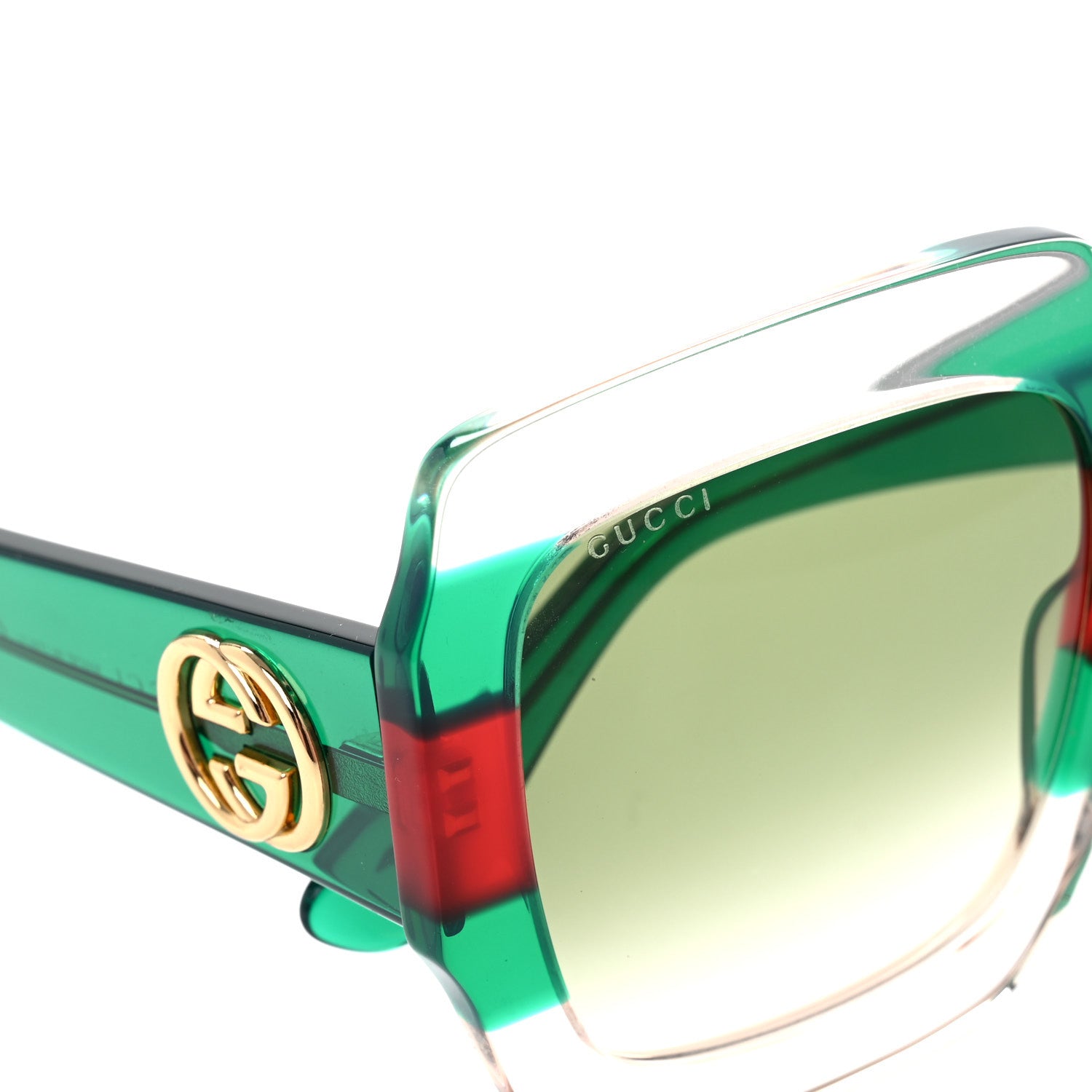 Gucci Acetate Square Web Frame GG0178S Sunglasses Green Red 8 of 9