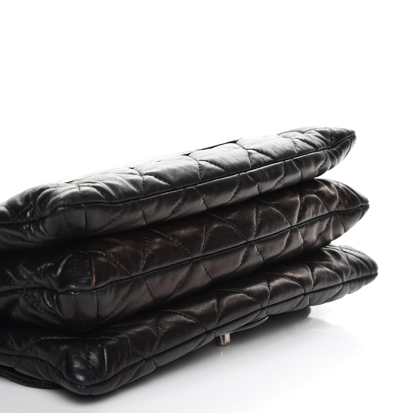 Lambskin Quilted 3 Accordion Flap Bag Black