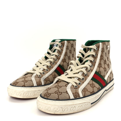 Gucci GG Monogram Web Mens 1977 Tennis High Top Sneakers 6.5 Beige Ebony Mystic White 4 of 8