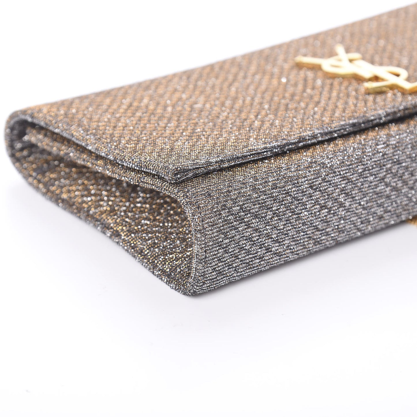 Metallic Canvas Woven Classic Monogram Kate Tassel Clutch Silver Gold