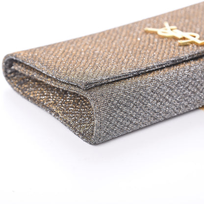 Saint Laurent Metallic Canvas Woven Classic Monogram Kate Tassel Clutch Silver Gold 6 of 7