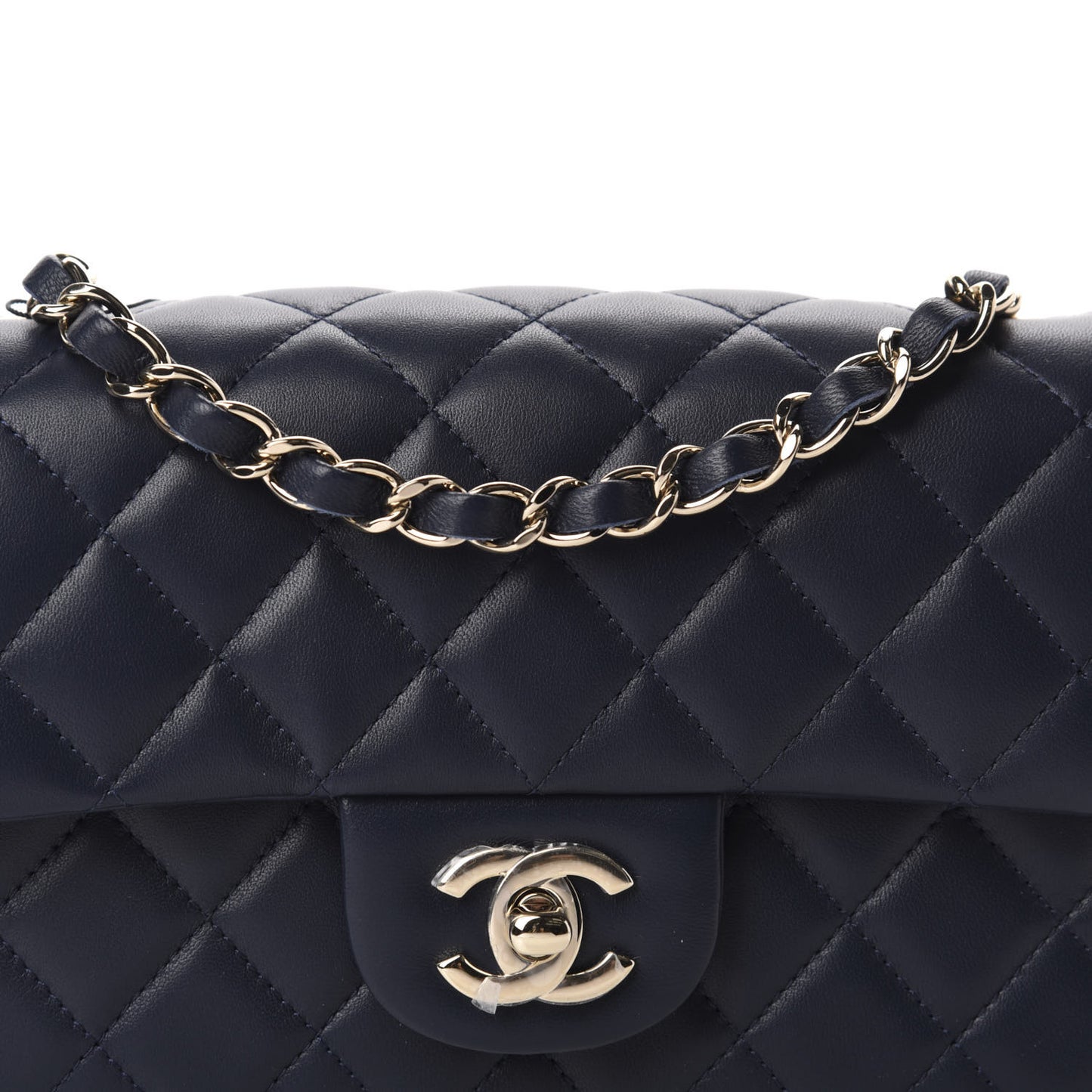Lambskin Quilted Mini Rectangular Flap Dark Blue