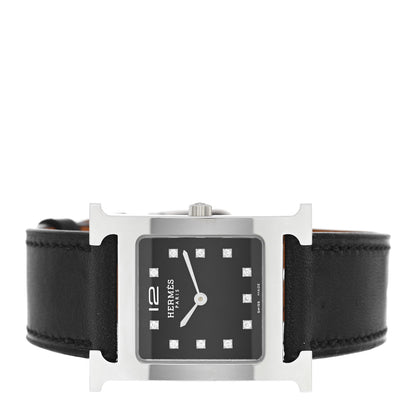 Hermes Stainless Steel Barenia Diamond 26mm Heure H Hour Quartz Watch Noir 2 of 5