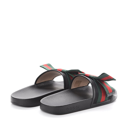 Gucci Satin Web Bow Slide Sandals 39 Black 3 of 5