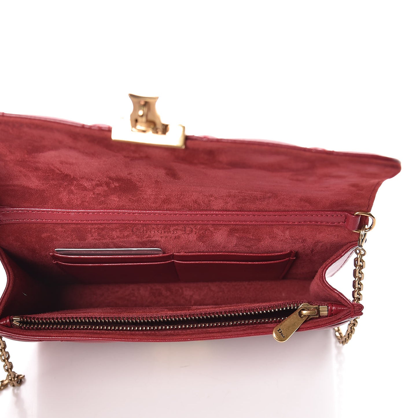 Lambskin Cannage Dioraddict Wallet on Chain Clutch Red