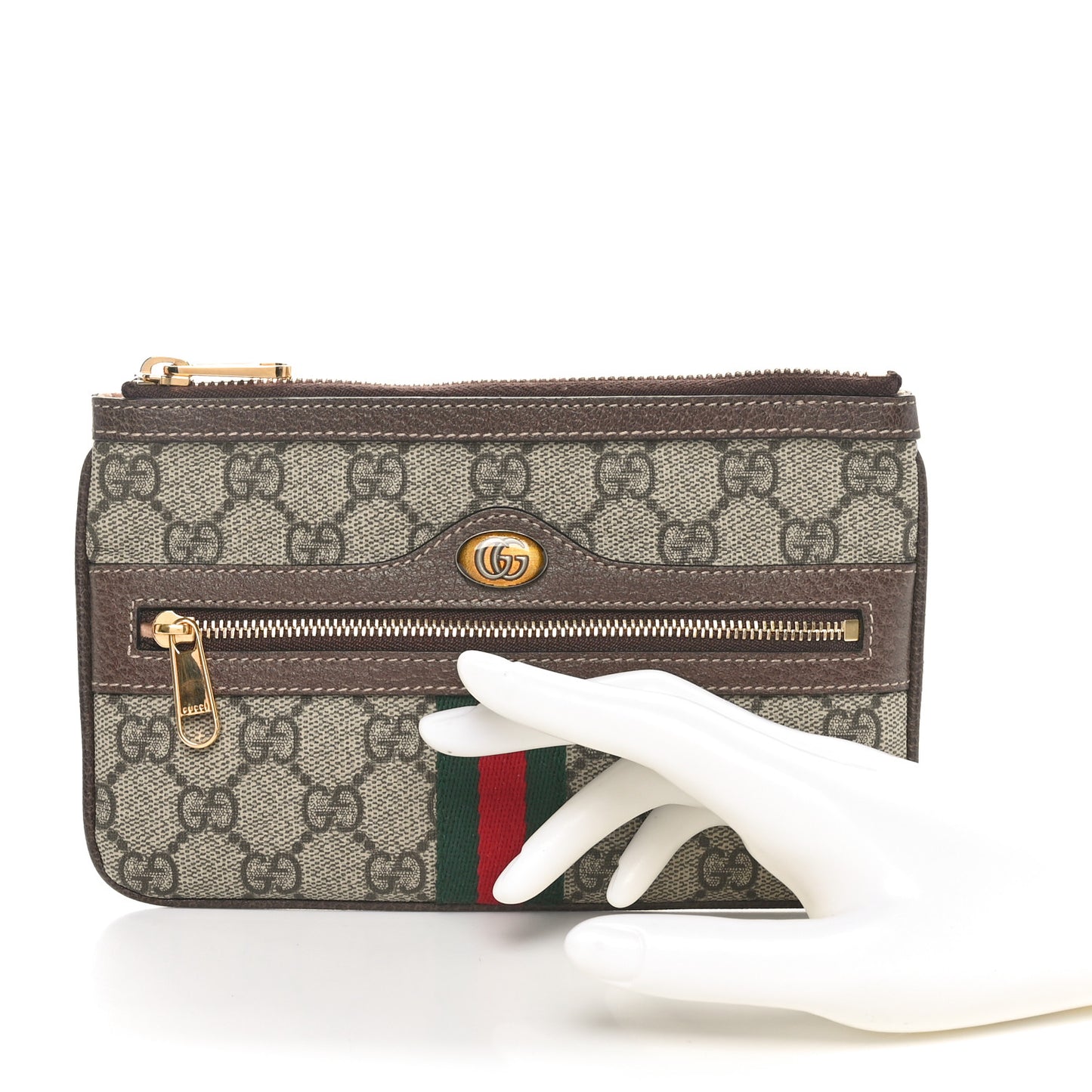 GG Supreme Monogram Web Small Ophidia Pouch Clutch Beige New Acero